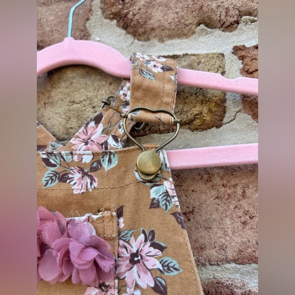 Little Lass Brown Tan Floral Overalls - Picture 4 of 8